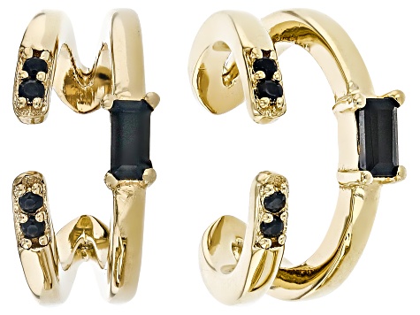 Black Spinel 18k Yellow Gold Over Sterling Silver Ear Cuffs 0.10ctw