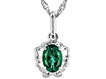 Green Lab Created Emerald Rhodium Over Sterling Silver Gemini Birthstone Pendant With Chain 0.59ct