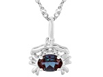 Blue Lab Created Alexandrite Rhodium Over Sterling Silver Cancer Birthstone Pendant W/ Chain 0.73ct