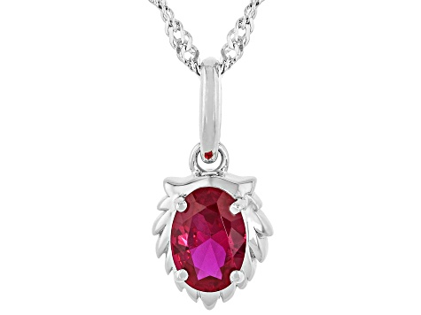Red Lab Created Ruby Rhodium Over Sterling Silver Leo Birthstone Pendant With Chain 0.81ct