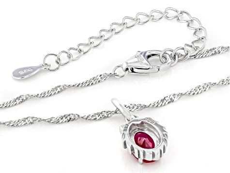 Red Lab Created Ruby Rhodium Over Sterling Silver Leo Birthstone Pendant With Chain 0.81ct