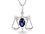 Blue Lab Created Sapphire Rhodium Over Sterling Silver Libra Birthstone Pendant With Chain 0.71ct