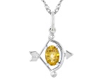 Yellow Citrine Rhodium Over Sterling Silver Sagittarius Birthstone Pendant With Chain 0.64ct