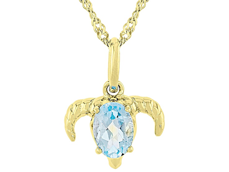 Sky Blue Topaz 18k Yellow Gold Over Sterling Silver Capricorn Birthstone Pendant With Chain 0.81ct