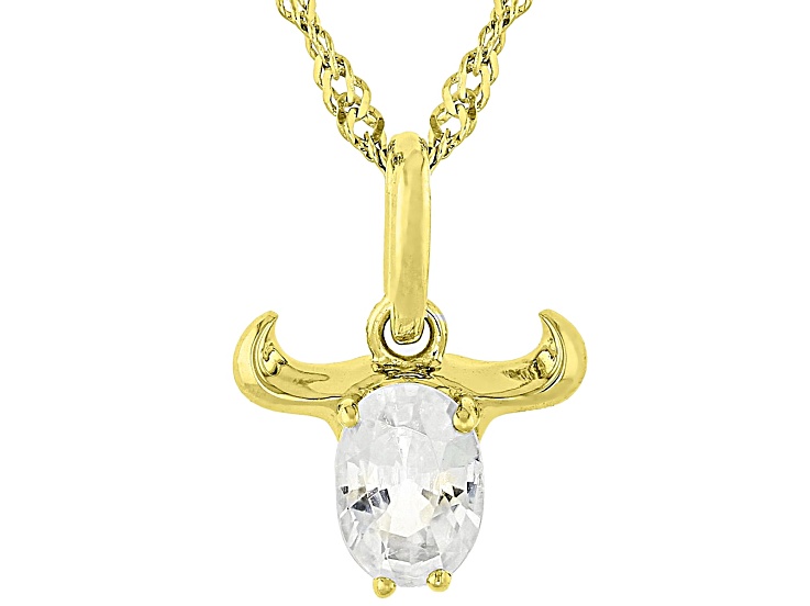 White Zircon 18k Yellow Gold Over Sterling Silver Taurus Birthstone Pendant With Chain 1.04ct