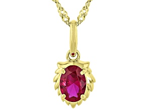 Red Lab Created Ruby 18k Yellow Gold Over Sterling Silver Leo Birthstone Pendant With Chain 0.78ct
