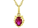 Red Lab Created Ruby 18k Yellow Gold Over Sterling Silver Leo Birthstone Pendant With Chain 0.78ct