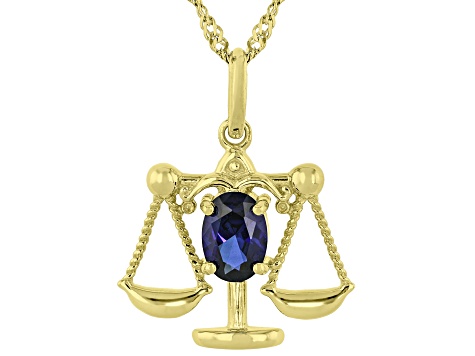 Blue Lab Created Sapphire 18k Yellow Gold Over Silver Libra Birthstone Pendant W/Chain .71ct