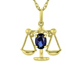 Blue Lab Created Sapphire 18k Yellow Gold Over Silver Libra Birthstone Pendant W/Chain .71ct