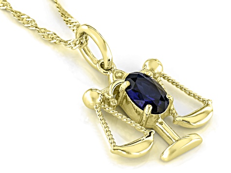 Blue Lab Created Sapphire 18k Yellow Gold Over Silver Libra Birthstone Pendant W/Chain .71ct