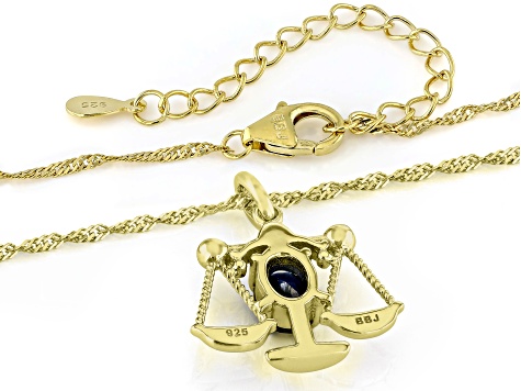Blue Lab Created Sapphire 18k Yellow Gold Over Silver Libra Birthstone Pendant W/Chain .71ct