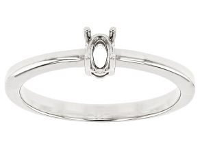 Rhodium Over Sterling Silver 5x3mm Oval Center Solitaire Semi-Mount Ring