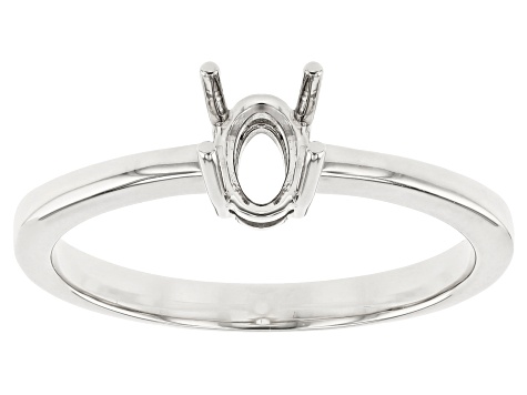 Rhodium Over Sterling Silver 6x4mm Oval Center Solitaire Semi-Mount Ring