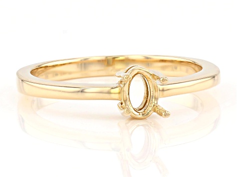 14K Yellow Gold 6x4mm Oval Center Solitaire Semi-Mount Ring