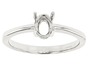 Rhodium Over Sterling Silver 7x5mm Oval Center Solitaire Semi-Mount Ring
