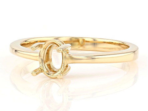 14K Yellow Gold 7x5mm Oval Center Solitaire Semi-Mount Ring