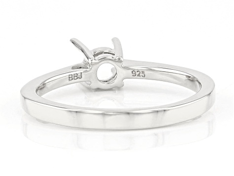Rhodium Over Sterling Silver 5mm Round Solitaire Semi-Mount Ring