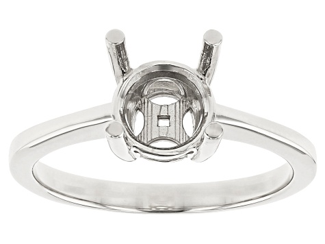 Rhodium Over Sterling Silver 8mm Round Solitaire Semi-Mount Ring