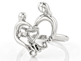 Rhodium Over Sterling Silver 6mm Heart Solitaire Mother & Daughter Semi-Mount Ring