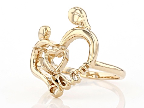 10k Yellow Gold 6mm Heart Solitaire Mother & Daughter Semi-Mount Ring