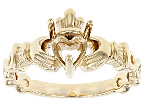 10k Yellow Gold 6mm Heart Solitaire Claddagh Semi-Mount Ring