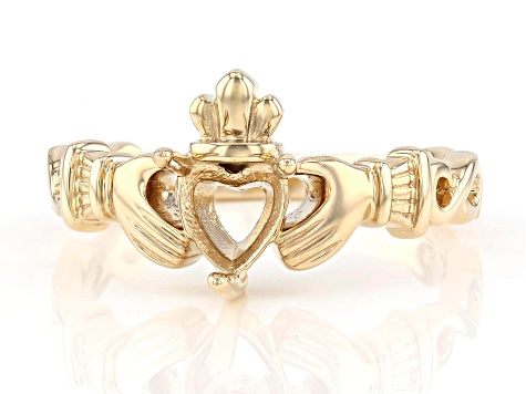 10k Yellow Gold 6mm Heart Solitaire Claddagh Semi-Mount Ring