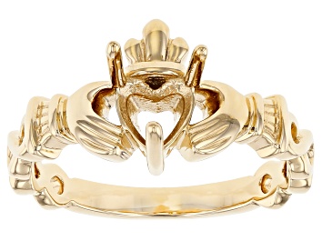 Picture of 14k Yellow Gold 6mm Heart Solitaire Claddagh Semi-Mount Ring