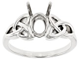 Rhodium Over Sterling Silver 8x6mm Oval Solitaire Semi-Mount Ring