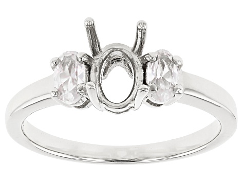 Rhodium Over Sterling Silver 7x5mm Oval With 0.60ctw Oval White Zircon Semi-Mount Ring