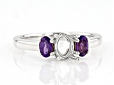 Rhodium Over Sterling Silver 7x5mm Oval With 0.38ctw Oval African Amethyst Semi-Mount Ring