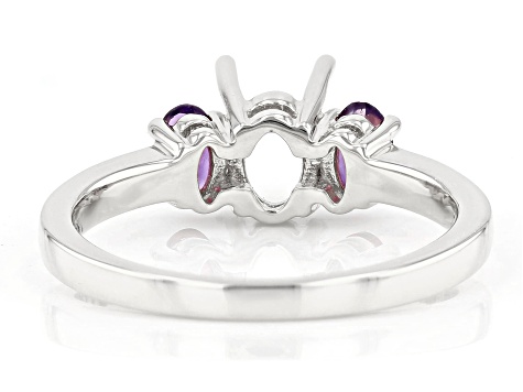 Rhodium Over Sterling Silver 7x5mm Oval With 0.38ctw Oval African Amethyst Semi-Mount Ring