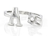 Rhodium Over Sterling Silver 5mm Round Solitaire Initial "A" Cuff Ring