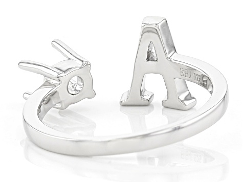 Rhodium Over Sterling Silver 5mm Round Solitaire Initial "A" Cuff Ring