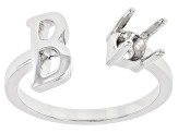 Rhodium Over Sterling Silver 5mm Round Solitaire Initial "B" Cuff Ring