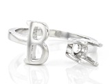 Rhodium Over Sterling Silver 5mm Round Solitaire Initial "B" Cuff Ring