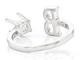 Rhodium Over Sterling Silver 5mm Round Solitaire Initial "B" Cuff Ring