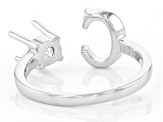 Rhodium Over Sterling Silver 5mm Round Solitaire "C" Initial Cuff Ring