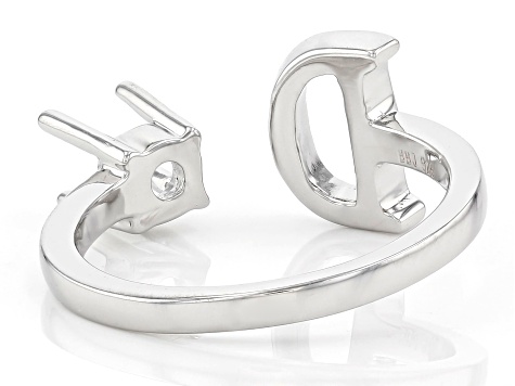 Rhodium Over Sterling Silver 5mm Round Solitaire "D" Initial Cuff Ring