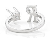 Rhodium Over Sterling Silver 5mm Round Solitaire "R" Initial Cuff Ring