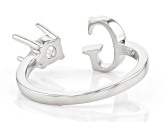 Rhodium Over Sterling Silver 5mm Round Solitaire "G" Initial Cuff Ring