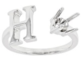 Rhodium Over Sterling Silver 5mm Round Solitaire "H" Initial Cuff Ring
