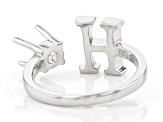 Rhodium Over Sterling Silver 5mm Round Solitaire "H" Initial Cuff Ring