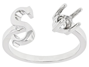 Rhodium Over Sterling Silver 5mm Round Solitaire "S" Initial Cuff Ring