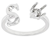 Rhodium Over Sterling Silver 5mm Round Solitaire "S" Initial Cuff Ring