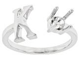 Rhodium Over Sterling Silver 5mm Round Solitaire "K" Initial Cuff Ring