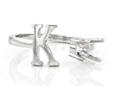 Rhodium Over Sterling Silver 5mm Round Solitaire "K" Initial Cuff Ring