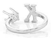 Rhodium Over Sterling Silver 5mm Round Solitaire "K" Initial Cuff Ring