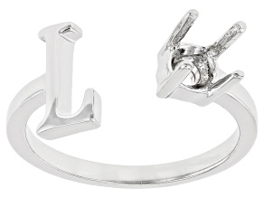 Rhodium Over Sterling Silver 5mm Round Solitaire "L" Initial Cuff Ring