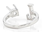 Rhodium Over Sterling Silver 5mm Round Solitaire "L" Initial Cuff Ring