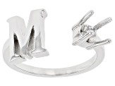 Rhodium Over Sterling Silver 5mm Round Solitaire "M" Initial Cuff Ring